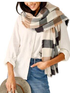 Vera Bradley Plaid Tiger's Eye Neutral Blanket Wrap